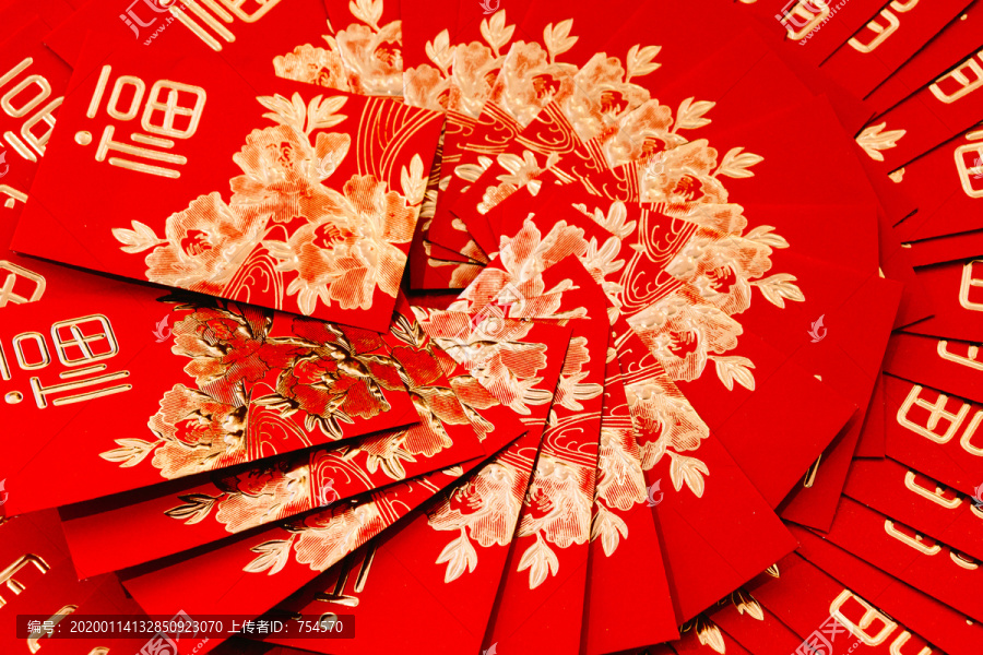 整齐摆放的新春节日氛围年会红包