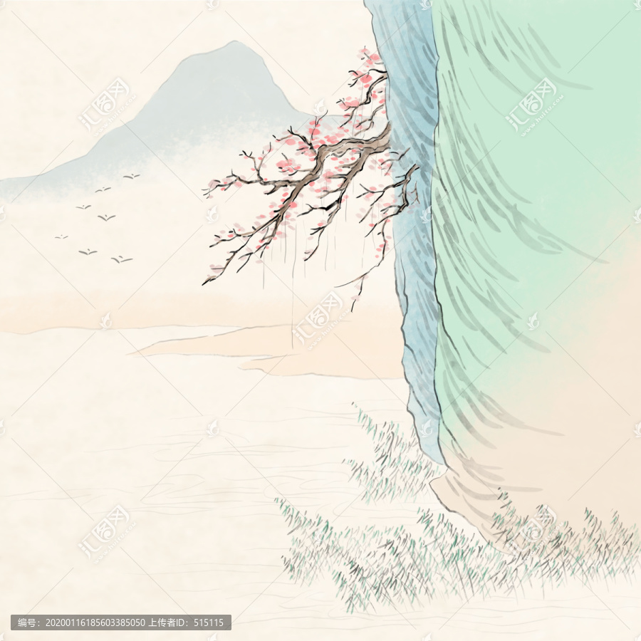 青綠重彩山水裝飾無(wú)框手繪中國(guó)畫