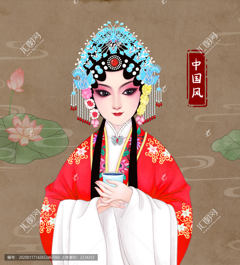 京劇花旦臉譜裝飾插畫