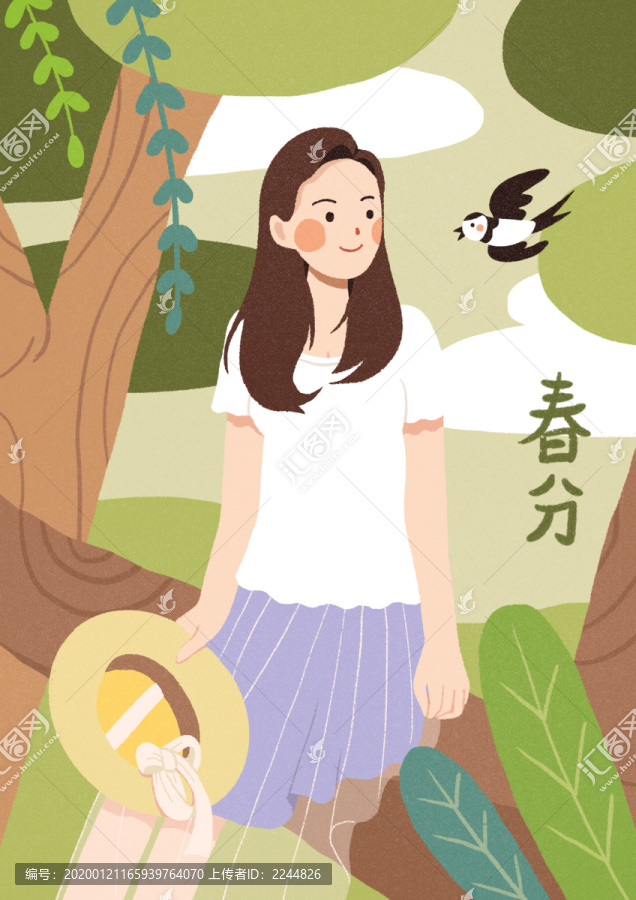 春分女孩燕子踏青插画