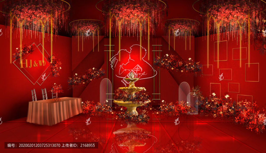 紅金色人像高端定制婚禮迎賓區(qū)