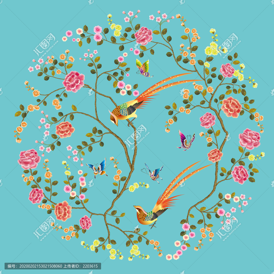 矢量工筆花鳥團花可無限放大