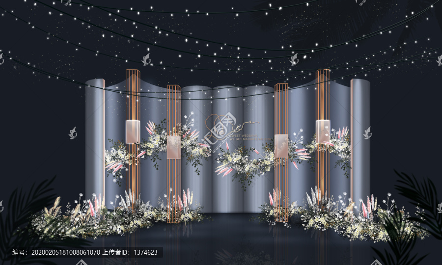 莫蘭迪霧霾藍(lán)手繪婚禮背景