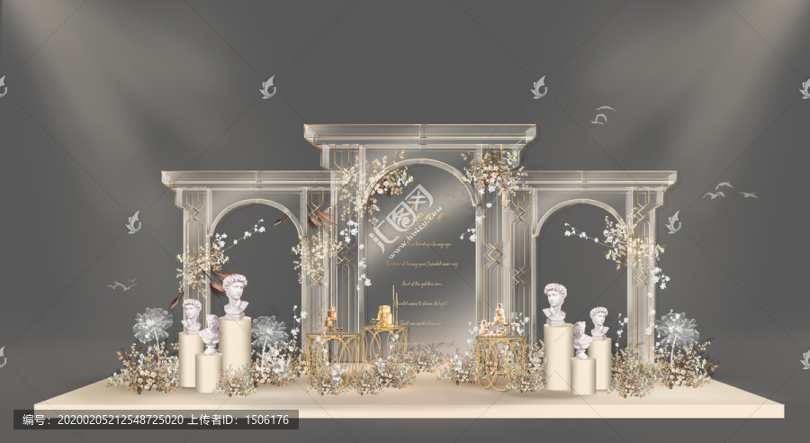 阳光板欧式拱门香槟金婚礼背景