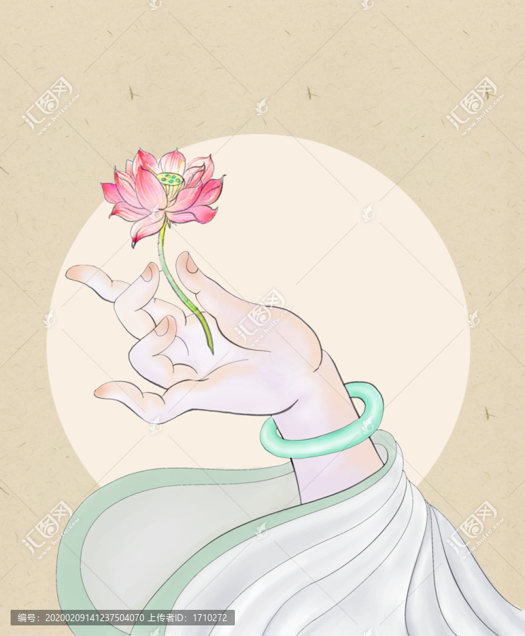 手捻蓮花手繪插畫