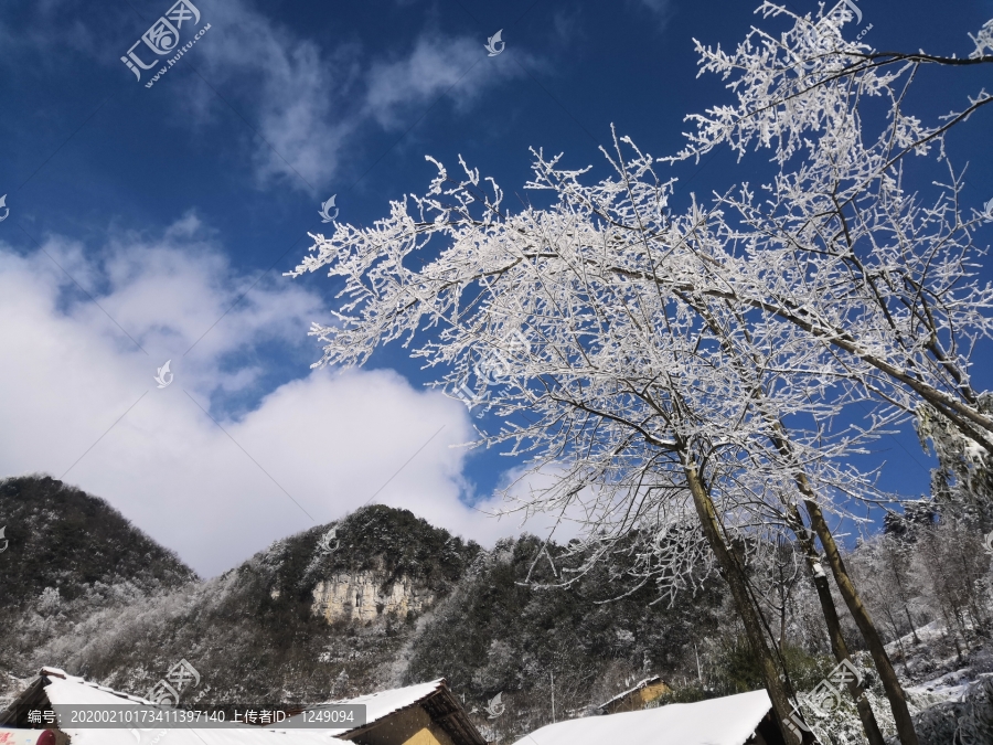 冬日蓝天下的雪景