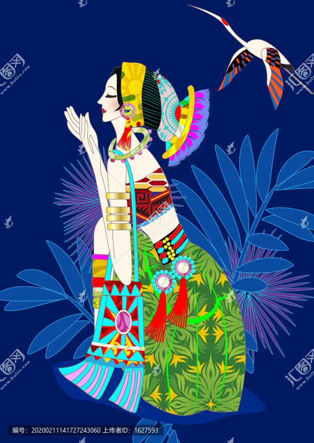 少數(shù)民族矢量版畫