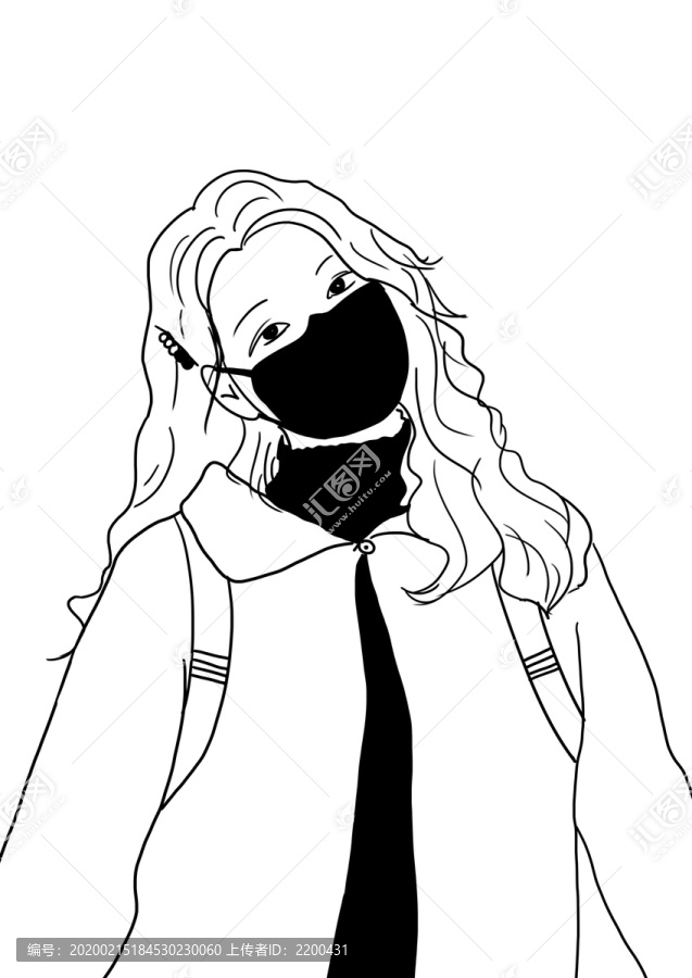抗擊疫情戴口罩插畫