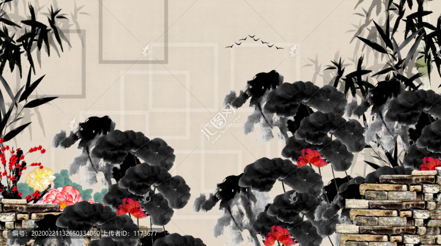 水墨畫荷花