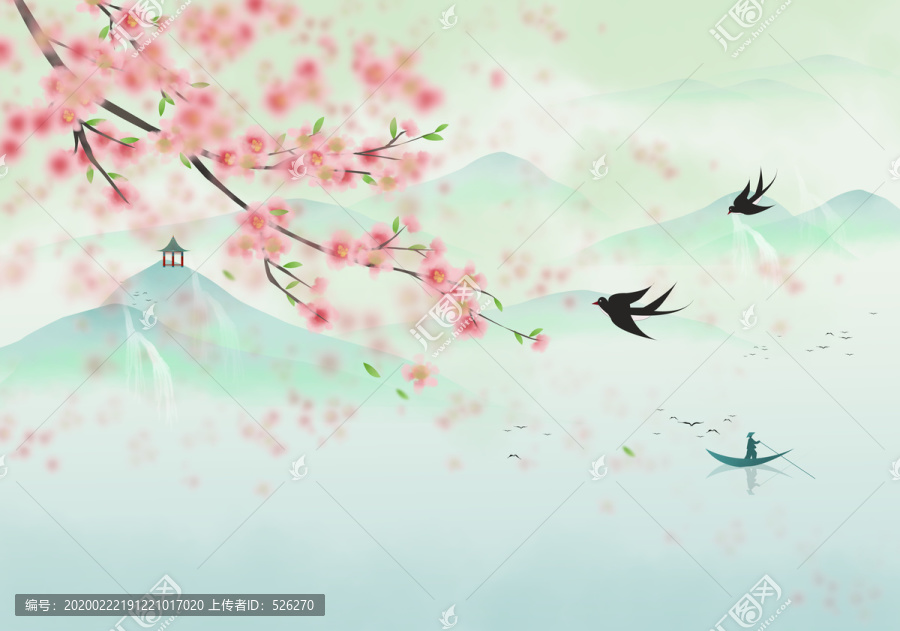 古風山水畫春來燕歸