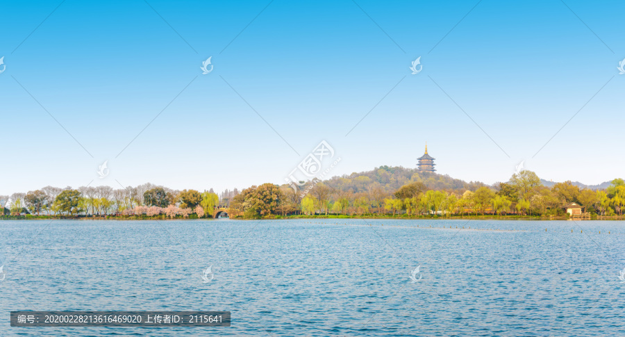 杭州西湖雷峰塔与苏堤春晓大画幅