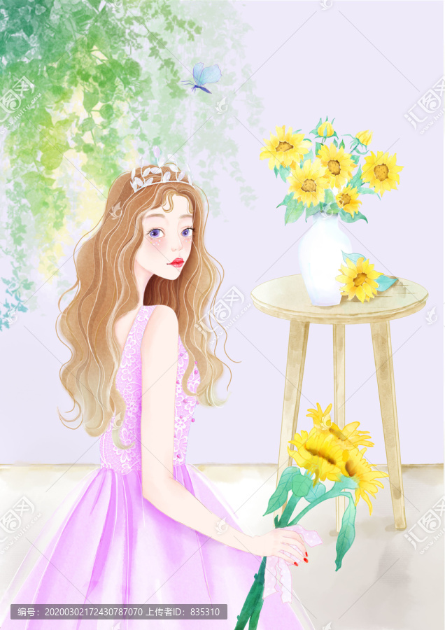 手繪少女插畫(huà)