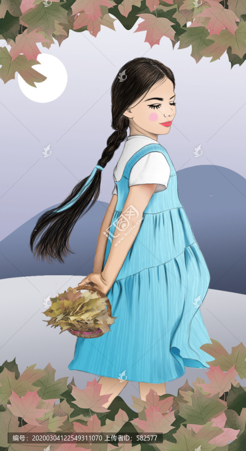 撿楓葉的女孩