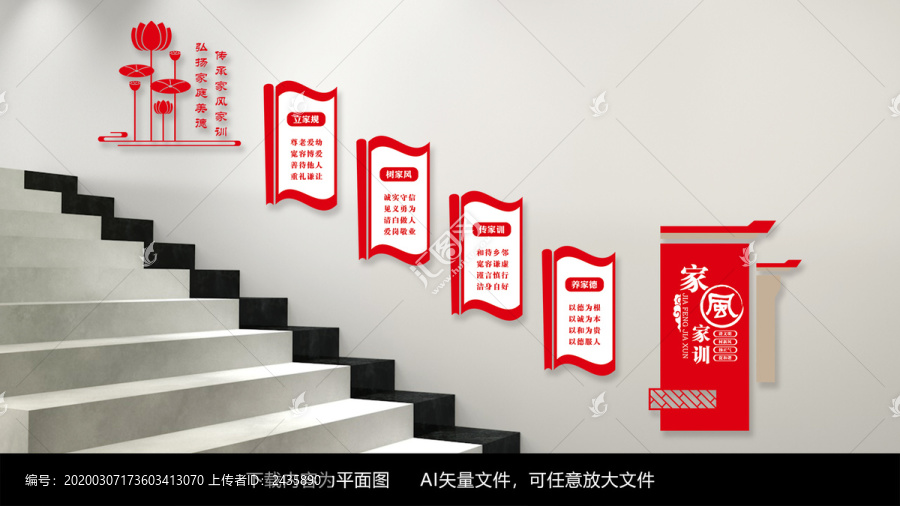 社區(qū)文化樓梯墻家風(fēng)家訓(xùn)