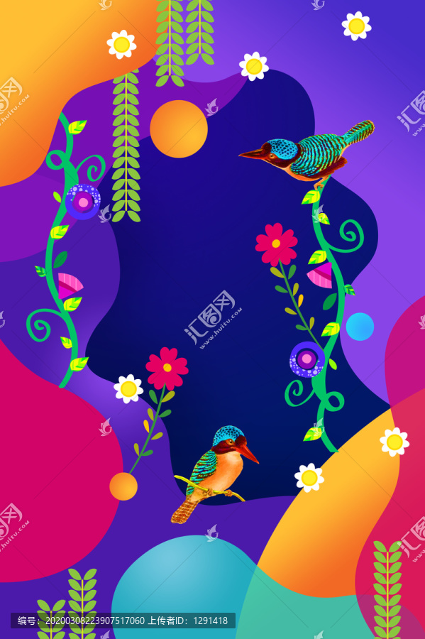 時尚手繪花鳥裝飾畫