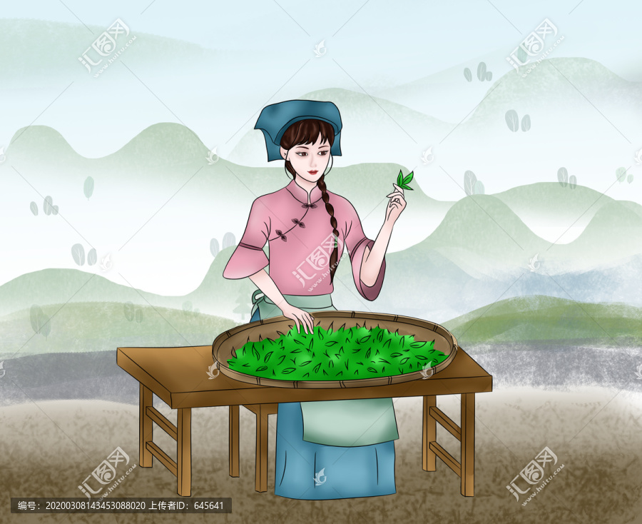 美女挑茶