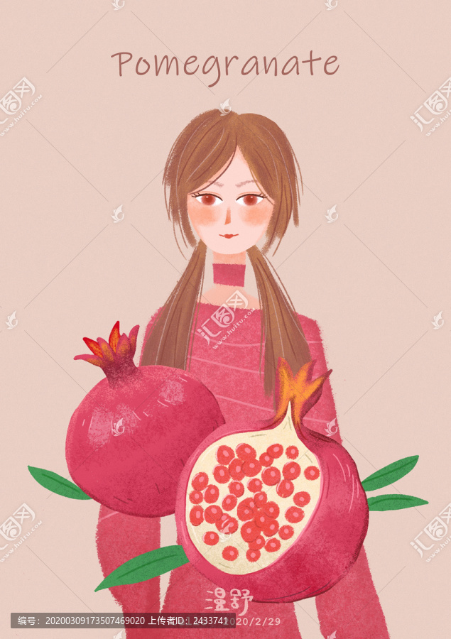 原創(chuàng)水果石榴少女包裝插畫