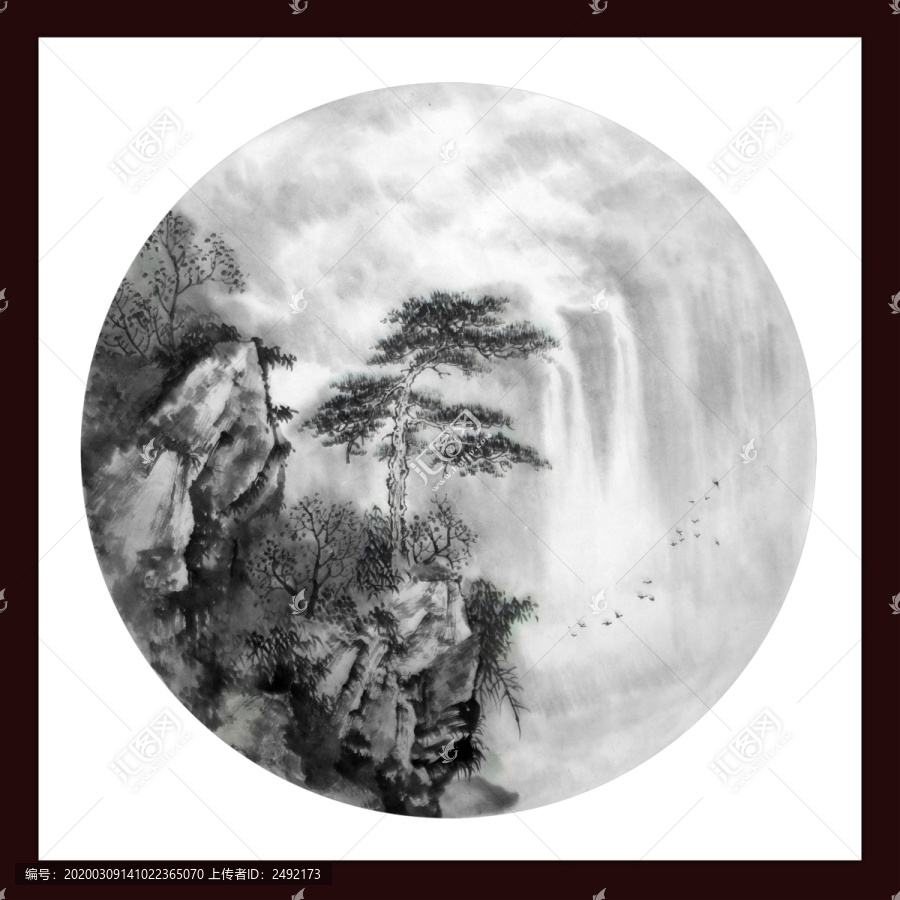 花鳥山水圓形畫