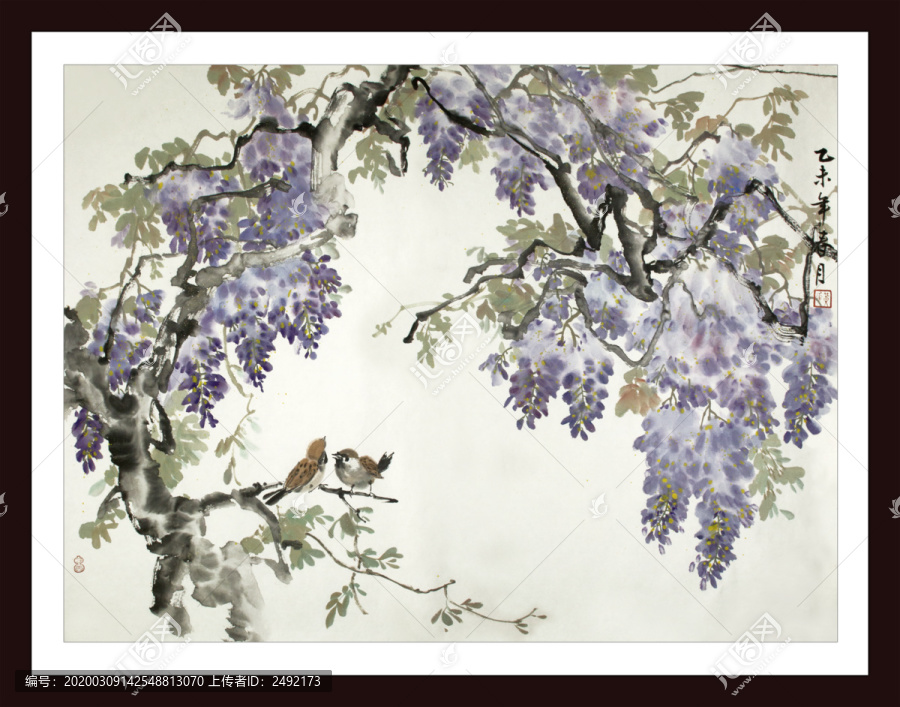中式紫藤花裝飾畫花鳥畫