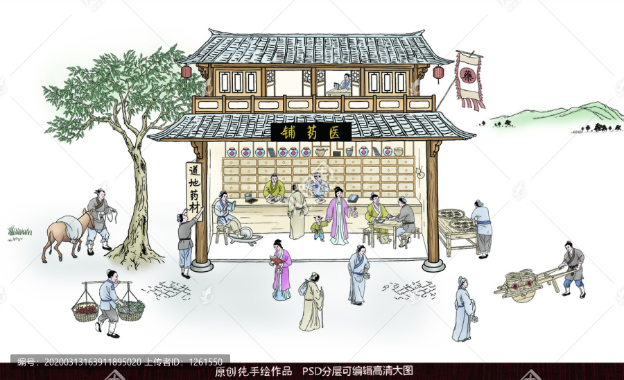 手繪設(shè)計(jì)古代醫(yī)藥鋪