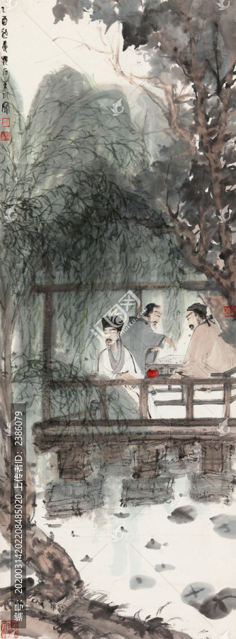 傅抱石春亭對奕圖