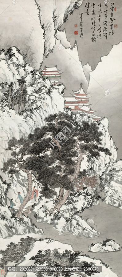 溥儒雪景山水深雪楼台