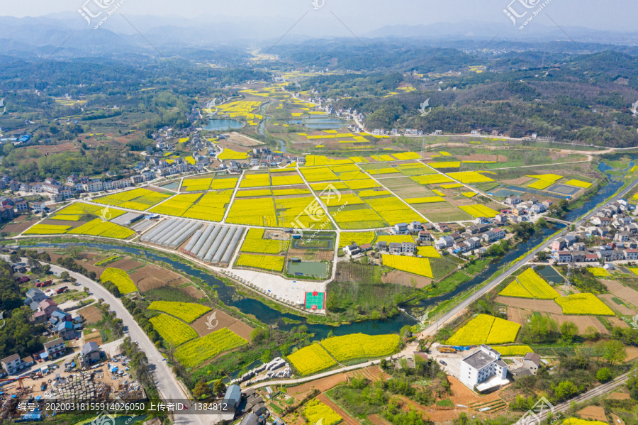 航拍田园上的油菜花