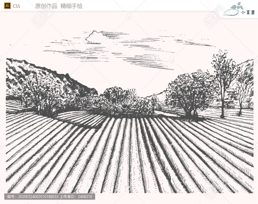 茶園農(nóng)場手繪轉(zhuǎn)矢量圖
