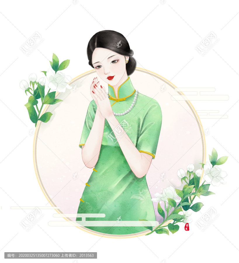 茉莉花与旗袍女人