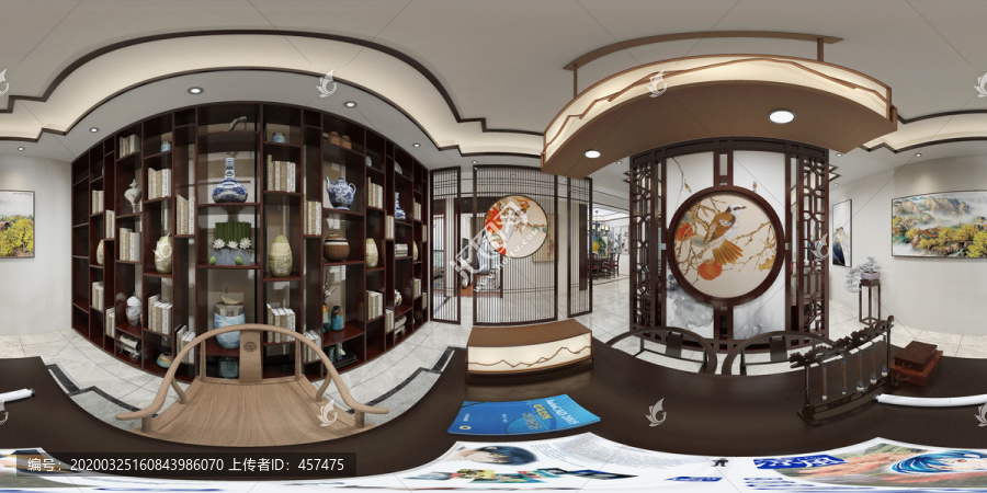 新中式书房装修设计720全景效