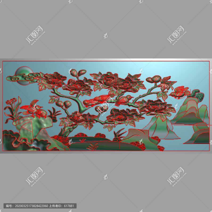 花開富貴精雕圖
