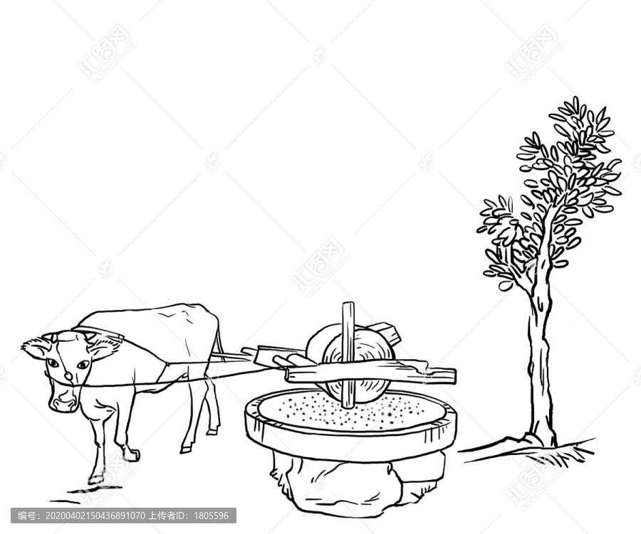 牛拉磨插畫
