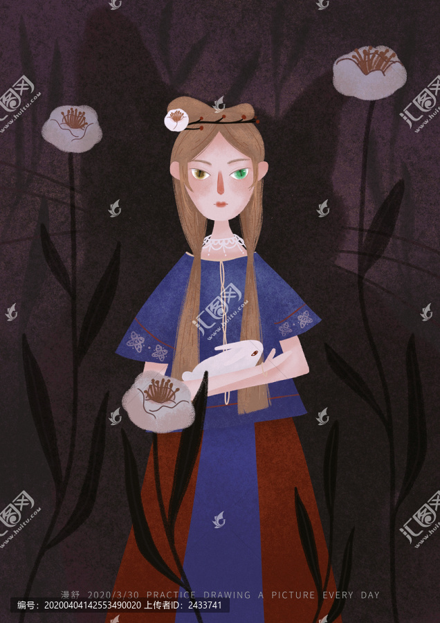 漢服少女森林童話繪本風(fēng)插畫壁紙
