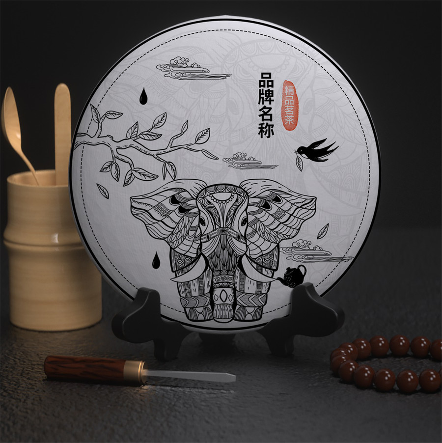 云南古樹(shù)普洱茶大象包裝插畫(huà)