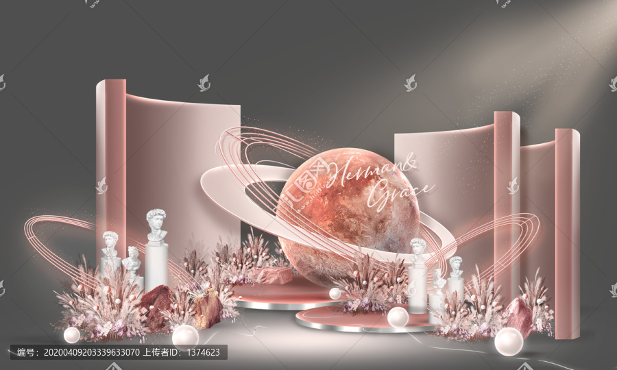 粉色星球婚禮背景效果圖
