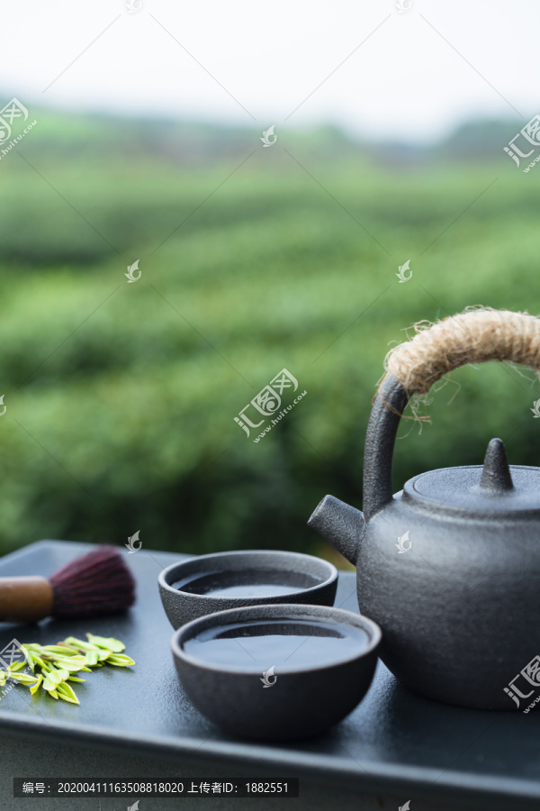 户外茶道茶文化绿色背景