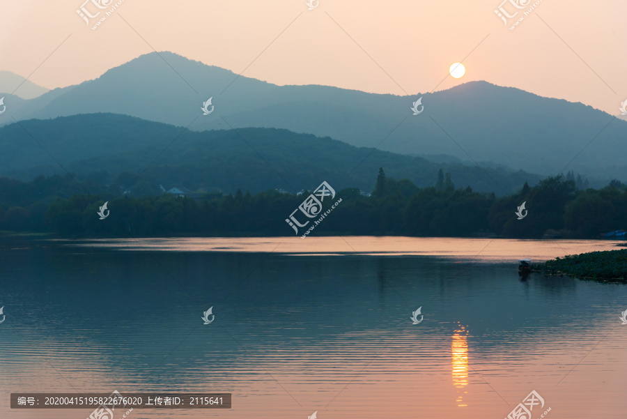 杭州西湖山水落日黄昏