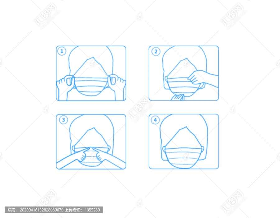 口罩佩戴步骤矢量图