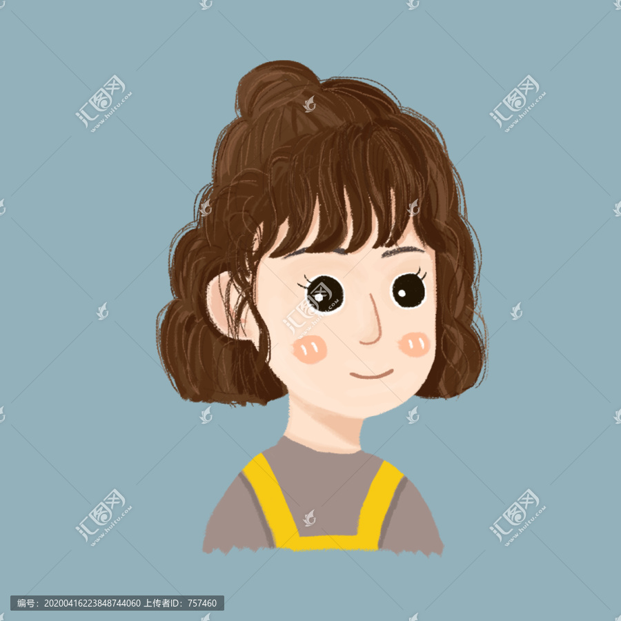 一个可爱卷发女生的头像插画