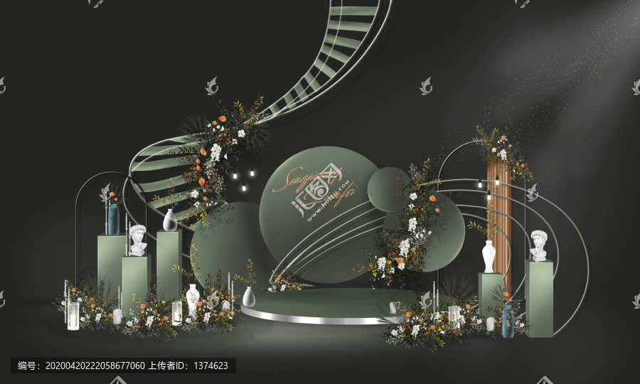 ins風(fēng)芥末綠婚禮背景效果圖