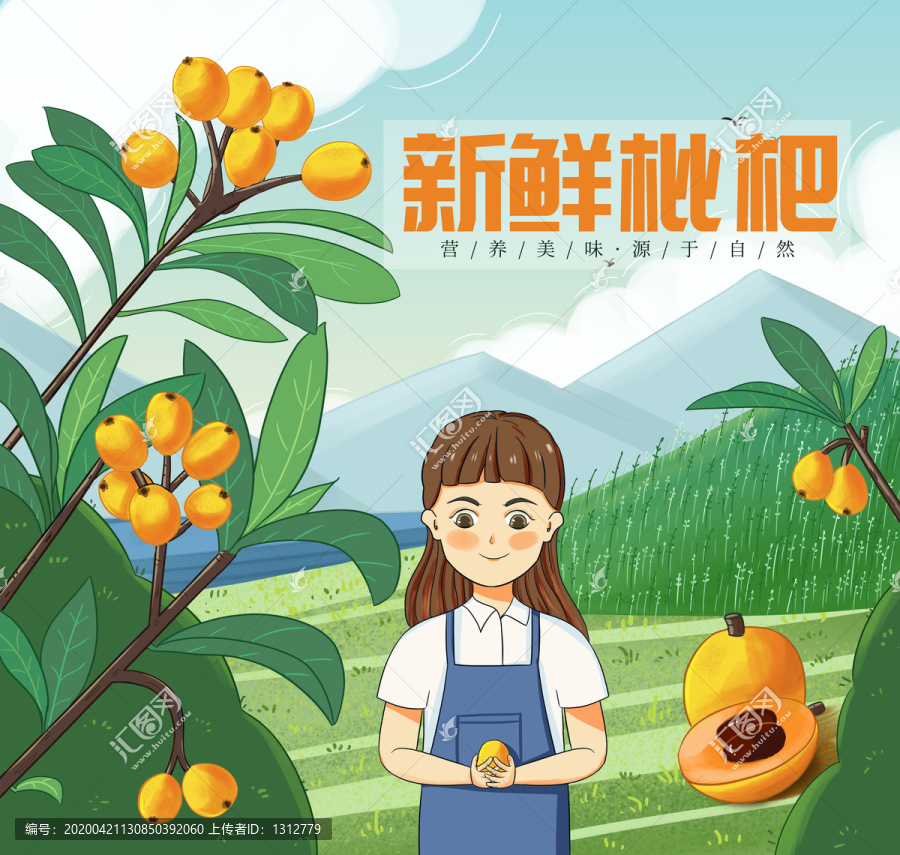 枇杷水果盒子包裝插畫