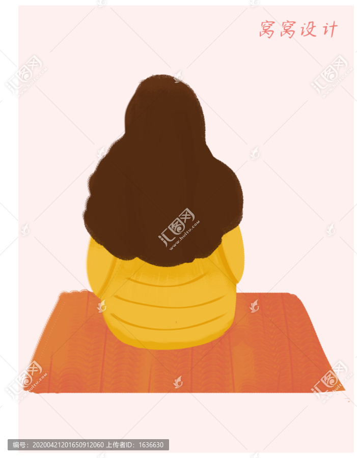 女生草坪坐著背影