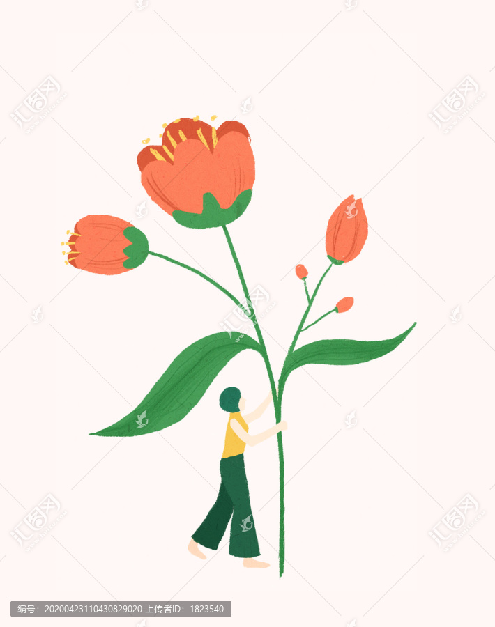 手里拿著花朵的女孩