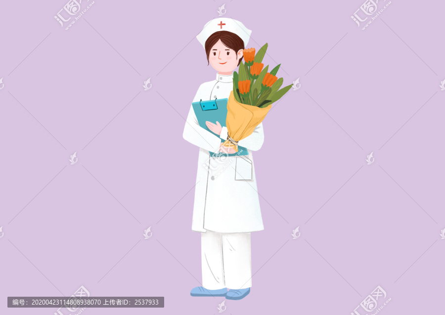 扁平卡通捧花拿記錄本護(hù)士