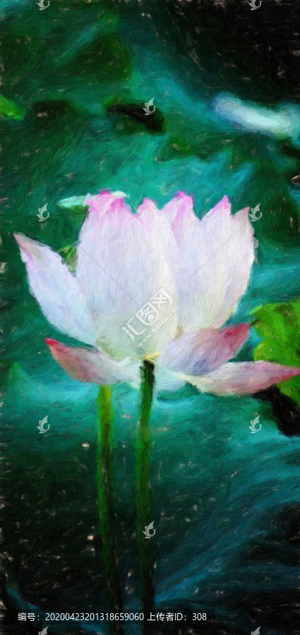 荷花油畫