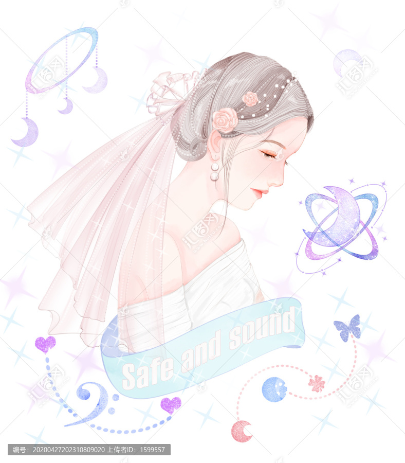 手繪唯美婚紗少女頭像