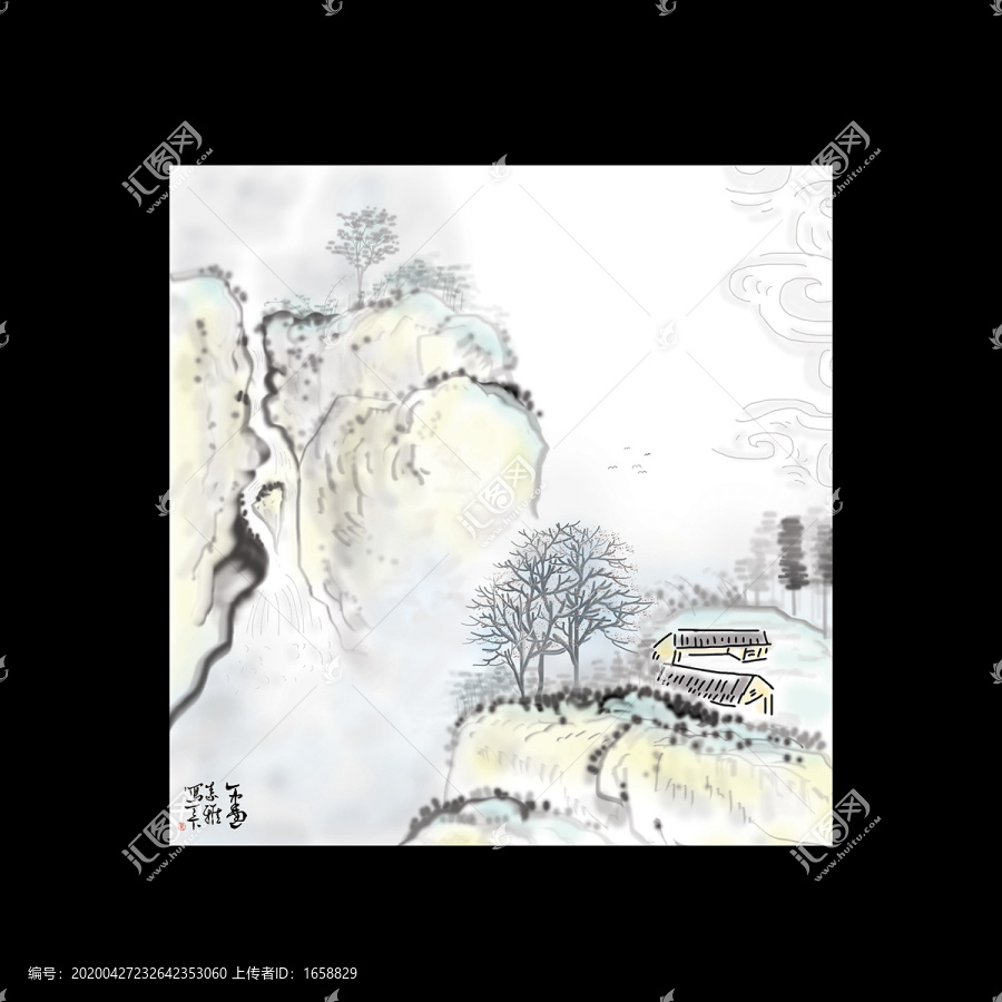 手繪山水風景