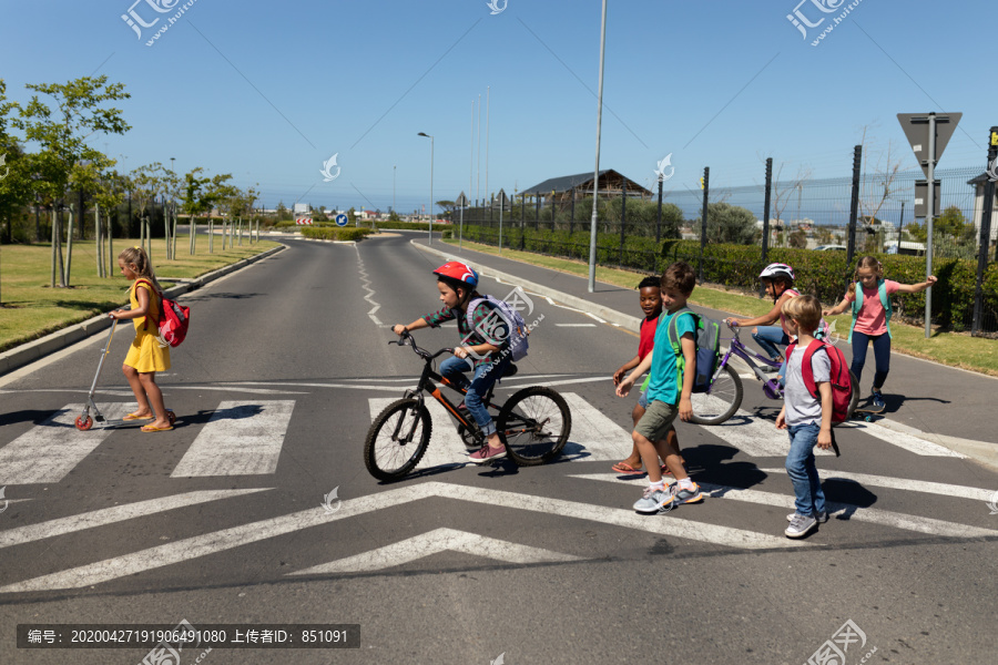 安全过马路的小学生