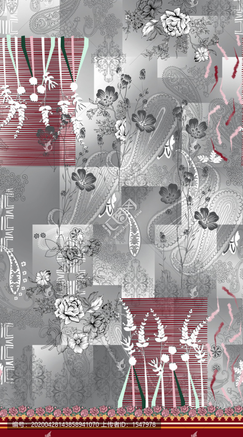 循環(huán)花抽象圖案數(shù)碼印花波西米亞