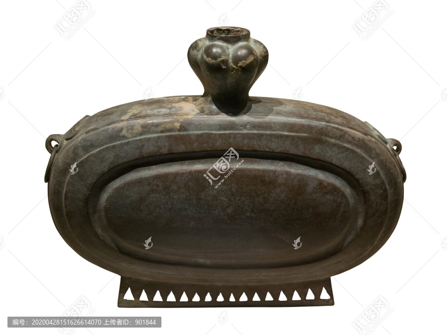 西汉文物蒜头型铜扁壶